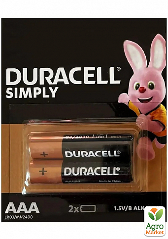 Батарейка Duracell Simply AAA (LR03) 1,5V лужна мініпальчикова (мізинчикова) (2 шт) - фото 2