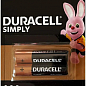 Батарейка Duracell Simply AAA (LR03) 1,5V лужна мініпальчикова (мізинчикова) (2 шт) купить