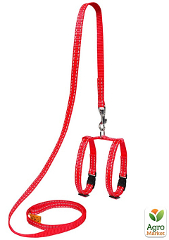 Шлейка "Dog Extremе" из нейлона регулируемый с поводком для морских свинок, декор.крис (ширина 10мм, В:12-22см) красный (07013)1