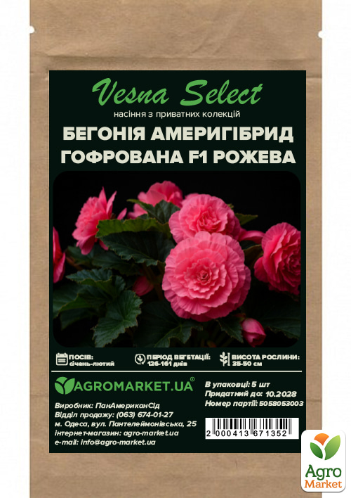 Бегония "Америгибрид гофрированная F1 розовая" ТМ "Vesna Select" 5шт - фото 3