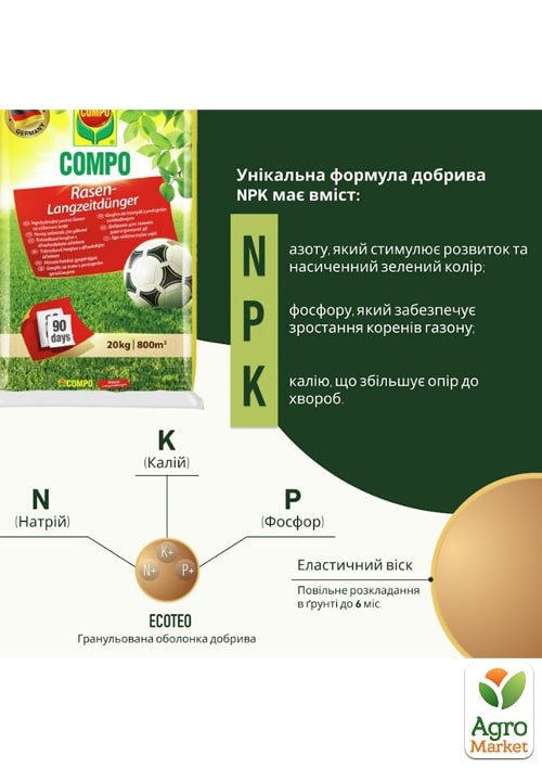 Твердое удобрение длительного действия для газонов COMPO 20кг (5284) - фото 2