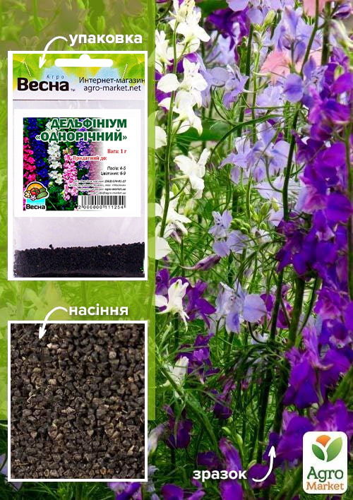 Дельфініум "Однорічний" (Зипер) ТМ "Весна" 1г