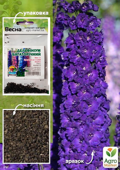 Дельфиниум "Многолетний" (Зипер) ТМ "Весна" 1г