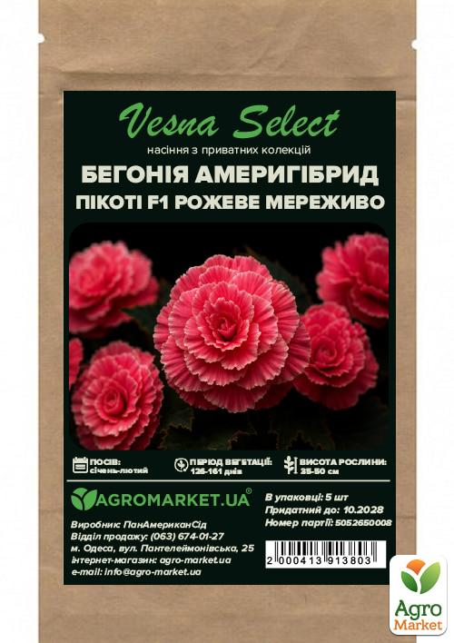 Бегония Америгибрид пикоти F1 "Розовое кружево" ТМ "Vesna Select" 5шт - фото 2