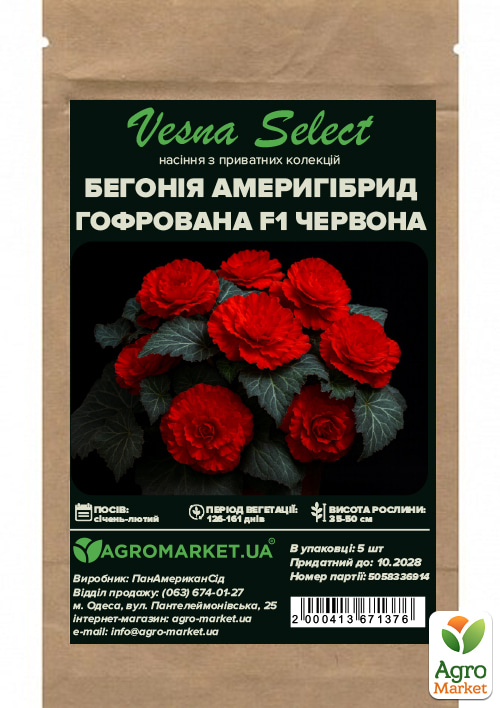 Бегония "Америгибрид гофрированная F1 красная" ТМ "Vesna Select" 5шт - фото 2