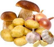 Цибуля, часник, картопля і гриби