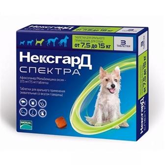 Средства от блох, клещей и глистов Нексгард Спектра 7,5-15 кг М таблетка от блох и клещей для собак 1 табл.  40 г (0485960)