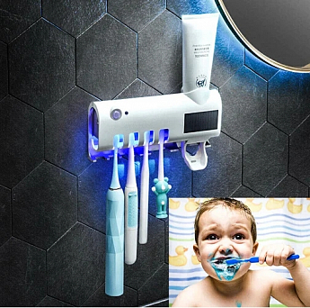 Утримувач диспенсер для зубної пасти і щіток УФ-стерилізатор Toothbrush sterilizer W-027 білий SKL11-277471 - фото 7