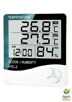 Електронний цифровий термометр гігрометр з виносним датчиком та годинником HTC-21