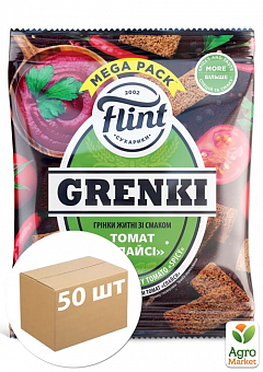 Гренки ржаные со вкусом томат спайси ТМ "Flint Grenki" 100г упаковка 50 шт1