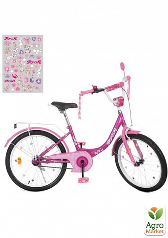 Велосипед детский PROF1 20д. Princess,SKD45,фонарь,звонок,зеркало,подножка,фуксия (Y2016)
