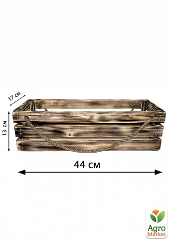 Ящик декоративный деревянный для хранения и цветов "Франческа" д. 44см, ш. 17см, в. 13см. (обожжённый с большими ручками) - фото 5