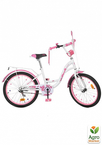 Велосипед детский PROF1 20д. Butterfly, SKD75,фонарь,звонок,зеркало,подножка,корзина,бело-малиновая (Y2025-1)