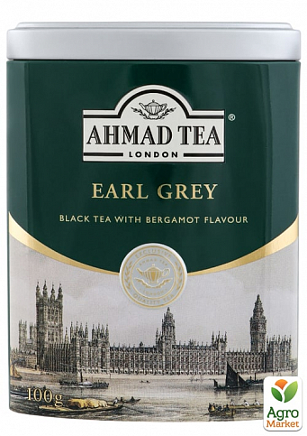 Чай Граф Грей (з ароматом бергамот) залізна банка (чорний байховий листовий) Ahmad 100г упаковка 12шт - фото 2