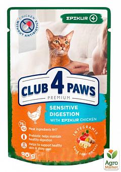 Вологий корм Клуб 4 Лапи Premium для кішок з чутливим травленням, з куркою в соусі, 80 г (3613770)1