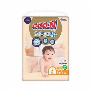 Подгузники GOO.N Premium Soft для детей 7-12 кг (размер 3(M), на липучках, унисекс, 64 шт)