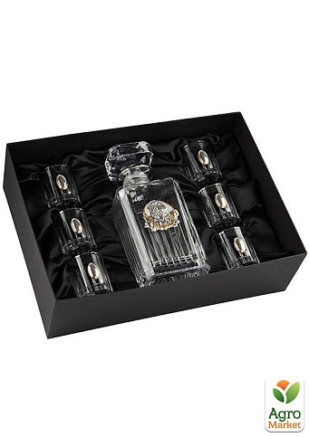 Набір горілчаний серії "Leon", графін з левом, 6 чарок з овалами, платіна, срібло, золото, кришталь (B77DYR2PG)