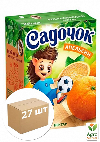 Нектар апельсиновый (с трубочкой) ТМ "Садочок" 0,2л упаковка 27шт