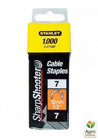 Скоби CABLE тип 7 висотою 12 мм, напівкруглі, для кріплення кабелю, в упаковці по 1000 шт STANLEY 1-CT108T