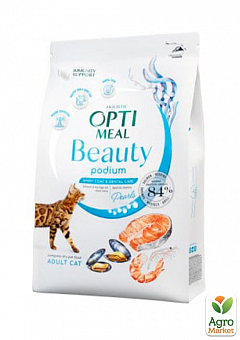 Сухой беззерновой полнорационный корм для взрослых кошек Optimeal Beauty Podium на основе морепродуктов 1.5 кг (3673930)1