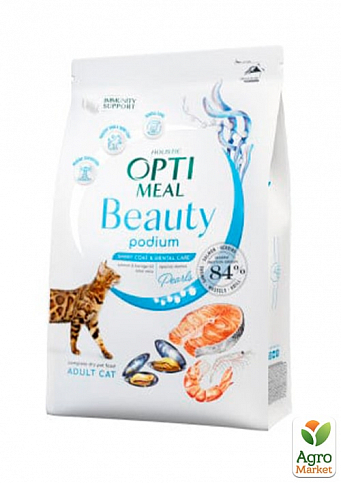 Сухий беззерновий повнораційний корм для дорослих кішок Optimeal Beauty Podium на основі морепродуктів 1.5 кг (3673930)