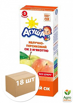 Сік яблучно-персиковий (з м'якоттю) ТМ "Агуша" 0,2 л упаковка 18шт2