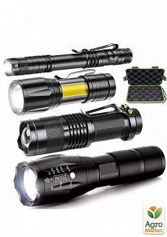 Набор из 4х мощных фонариков светодиод CREE XM-L T6, Q5 ZOOM, Q5 COB и Q5 CREE1