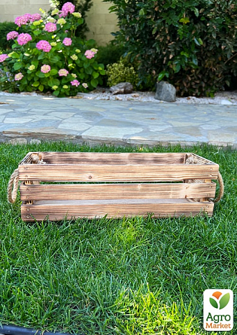 Ящик дерев'яний для зберігання декору та квітів "Франческа" довжина 44см, ширина 17см, висота 13см. (обпалений з ручками) - фото 2