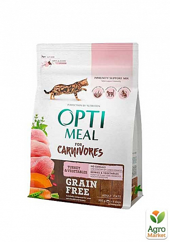 Сухой беззерновой корм Optimeal для взрослых кошек, с индейкой и овощами, 300 г (2822390)