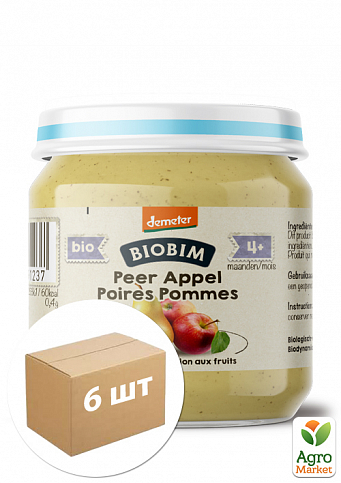 Пюре фруктовое «Яблоко и груша» BioBim, 125г уп 6 шт