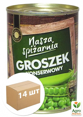 Зелений горошок консервований ТМ "Nasza Spizarnia" 400/240г (Польща) упаковка 14шт