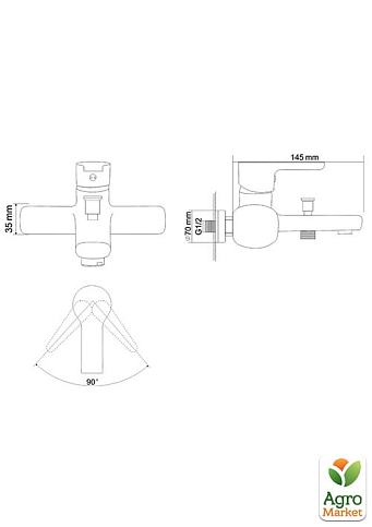 RJ Duct змішувач для ванни одноважільний , хром  35 мм - фото 2