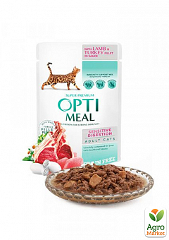 Вологий корм Optimeal для дорослих кішок з ягнятком та індичкою 85 г (3396070)2