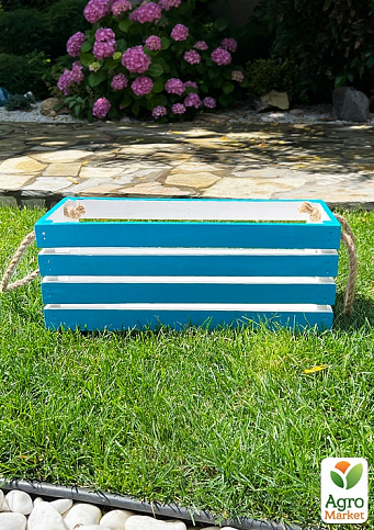 Ящик декоративный деревянный для хранения и цветов "Жиральдо" д. 44см, ш. 17см, в. 17см. (синий с ручками) - фото 3
