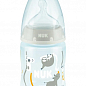 Пляшечка FirstChoice пластик 150 мл NUK / соска силіконова 0-6 місяців / температурний контроль Сафарі