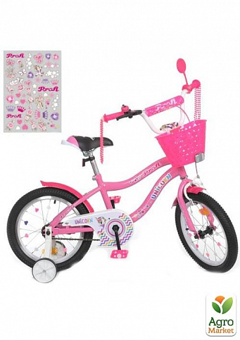 Велосипед детский PROF1 18д. Unicorn,SKD75,фонарь,звонок,зеркало,доп.кол.,корзина,розовая (Y18241-1)