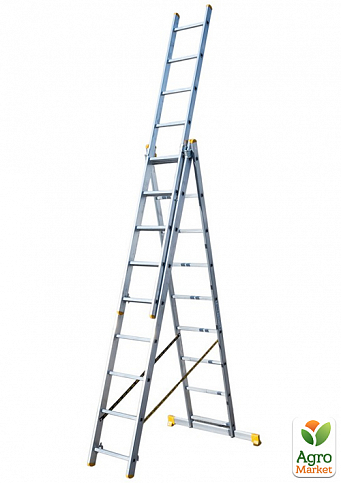 Лестница алюминиевая MASTERTOOL 3-х секционная 3х9 ступеней h=6200 мм max 150 кг 79-1309
