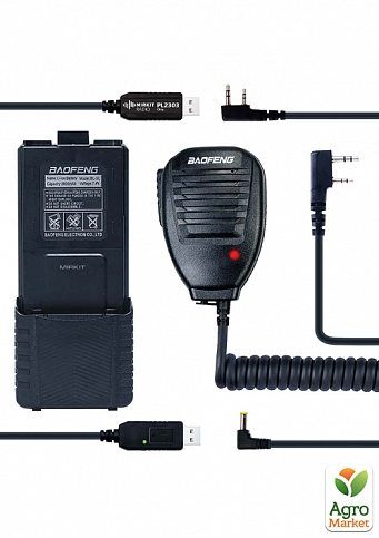 Комлект для Baofeng UV-5R: Аккумулятор 3800 mAh (BL-5) + Тангента Baofeng Speaker Mic + Кабель для зарядки + Кабель для программирования PL2303 + Реме