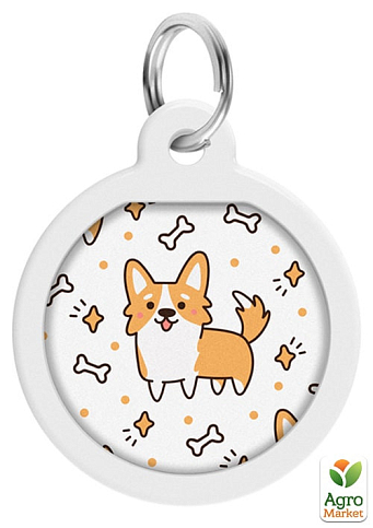Адресник для собак и кошек металлический WAUDOG Smart ID с QR паспортом, рисунок "Корги", круг, Д 30 мм (230-0212) 