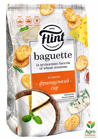 Сухарики пшеничні зі смаком "Французький сир" 100 г ТМ "Flint Baguette"