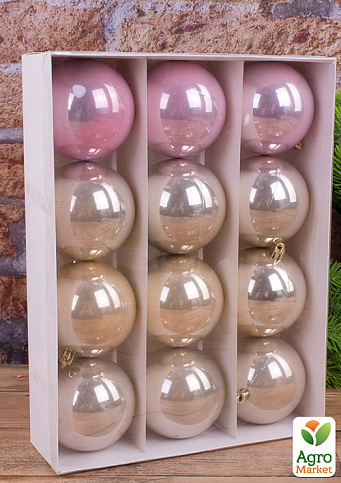 Набір ялинкових кульок "пастель" 8 см 12шт. Рожево-кремовий (2233-2)
