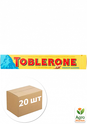 Швейцарський молочний шоколад ТМ "Toblerone" (з солоним мигдалем та медом) 100г упаковка 20шт