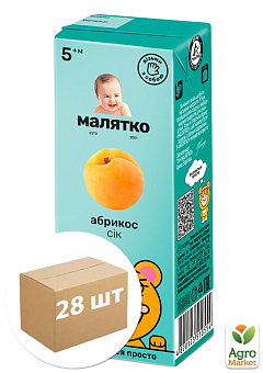 Сік абрикосовий ТМ "Малятко" 200мл упаковка 28 шт2