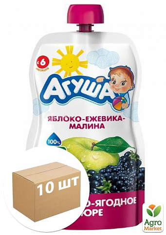 Пюре Яблуко-ожина-малина (Дой-Пак) ТМ "Агуша" 0,090 кг упаковка 10шт
