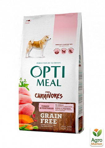 Сухий беззерновий повнораційний корм Optimeal для дорослих собак усіх порід - індичка та овочі 1.5 кг (2822630)