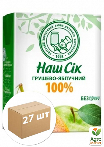Грушево-яблочный сок ОКЗДП ТМ "Наш сок" 0,2л упаковка 27 шт
