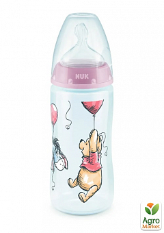 Пляшечка DISWIN пластик 300 мл NUK / соска силіконова 0-6 місяців Вінні рожевий2