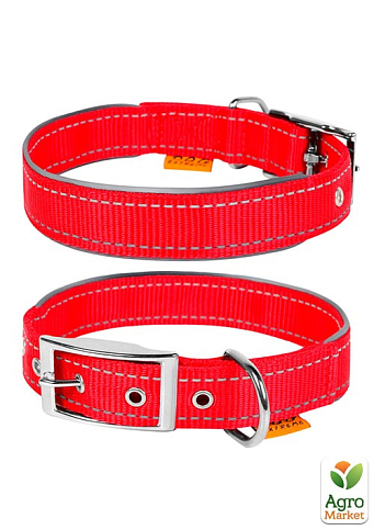 Ошейник "Dog Extremе" из нейлона, двойной со светоотражающей вставкой (ширина 15мм, длина 27-35см) красный (67023) 