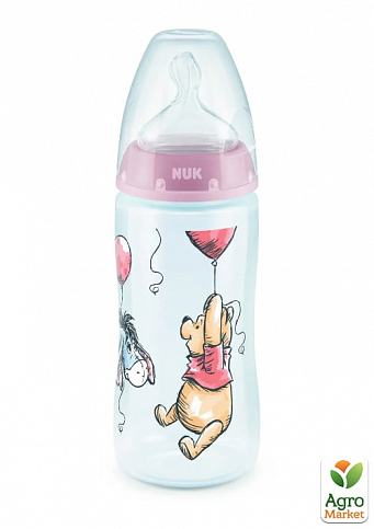 Бутылочка DISWIN пластик 300 мл NUK / соска силиконовая 0-6 месяцев Винни розовый