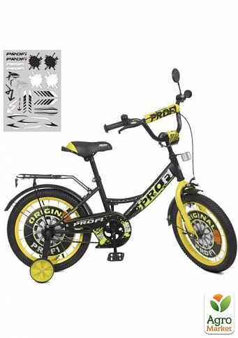 Велосипед детский PROF1 18д. Original boy,SKD45,фонарь,звонок,зеркало,доп.кол.,черно-желтый (Y1843) 